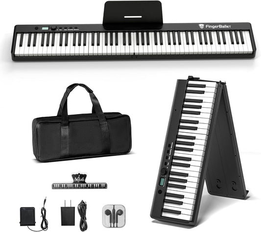 FingerBallet - Teclado de piano portátil con doble peso para piano digital de 88 teclas, tamaño completo, grano de madera, teclado de piano eléctrico con Bluetooth MIDI, adecuado para adultos, niños