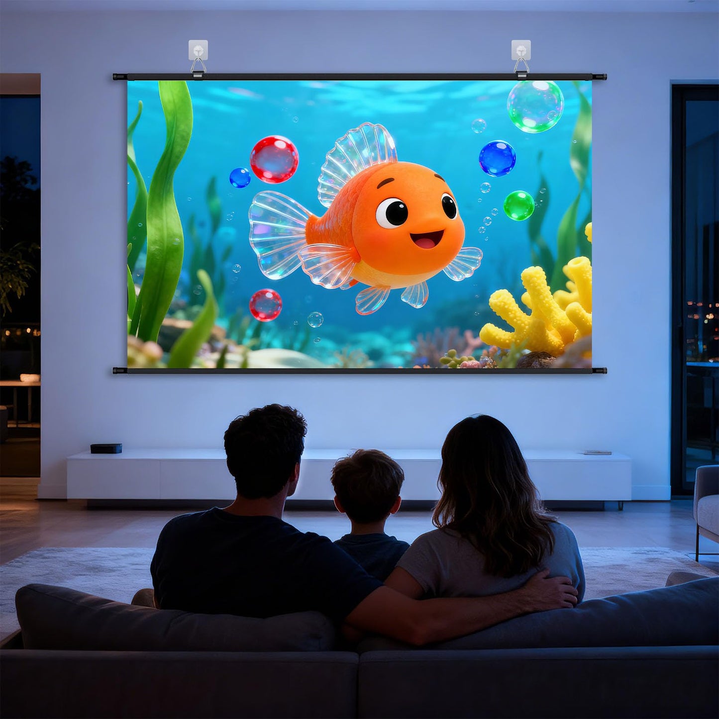 XIAOHUI - visualización de proyector portátil de 110 pulgadas, visualización de proyector de película portátil para interiores y exteriores con 3 ganchos adhesivos, visualización de proyección