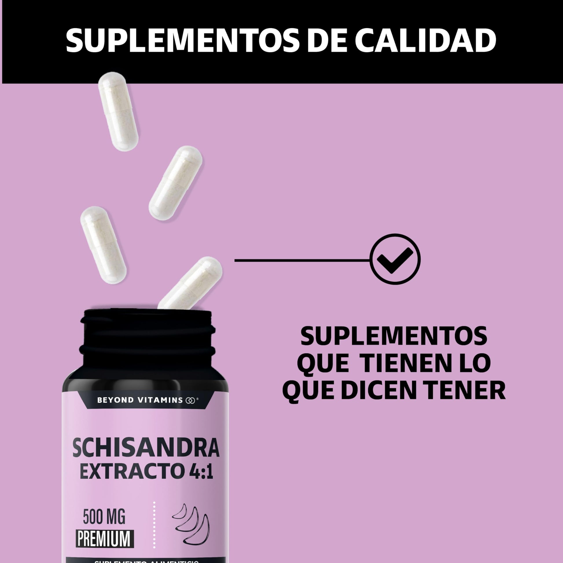 Beyond Vitamins | Schisandra Extracto 4:1 500mg, Cápsulas VCaps veganas, 60 cápsulas