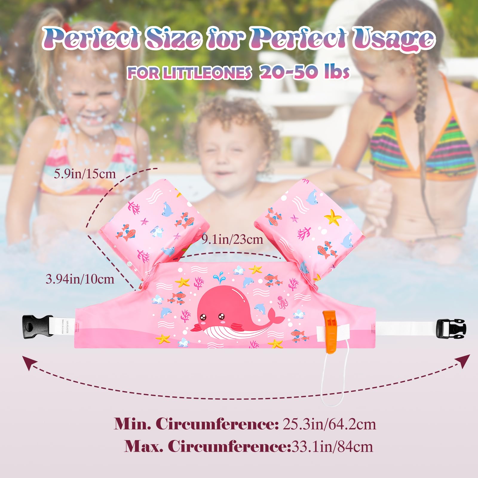 HeySplash Chaleco de natación para niños de 2 a 6 años, cinturón de natación seguro sin inflar cinturón de natación con cierre de seguridad de 20 – 50 libras