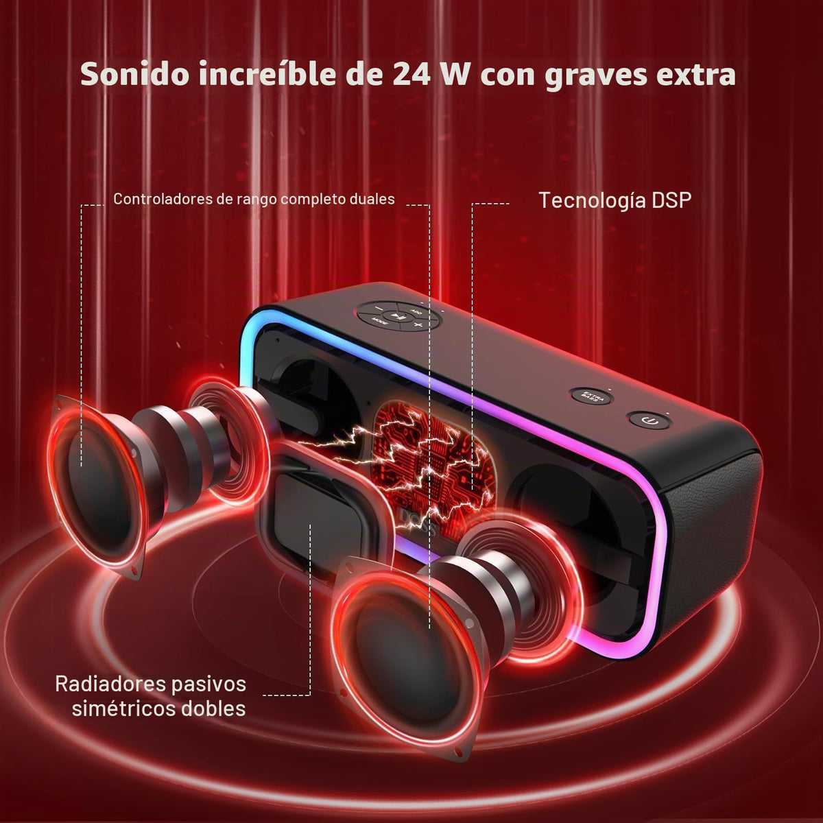 Altavoz Bluetooth Inalámbrico DOSS Negro SoundBox Pro+ con Sonido Impresionante de 24W y Graves Retumbantes