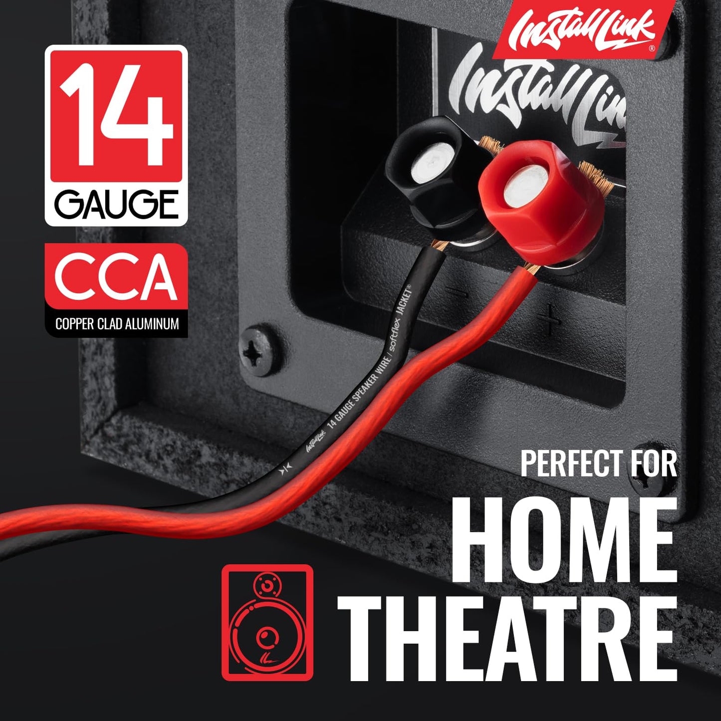 Install Link - Cable de altavoz de calibre 14 para coche, hogar o RV, cable de audio de 250 pies, CCA