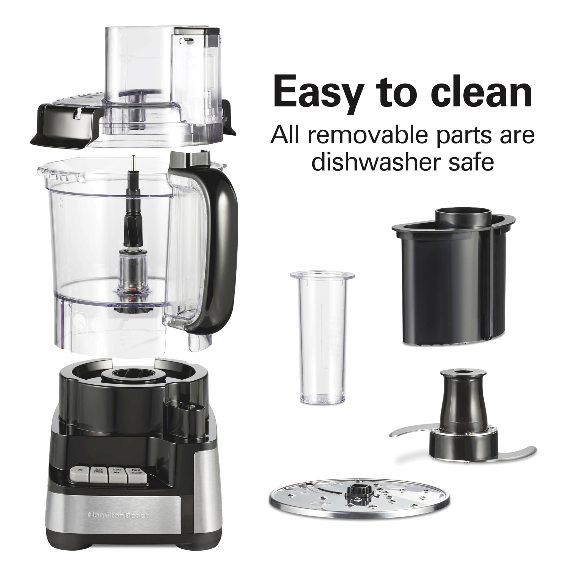 Hamilton Beach 70725 Procesador de alimentos de 12 tazas Stack & Snap, Negro