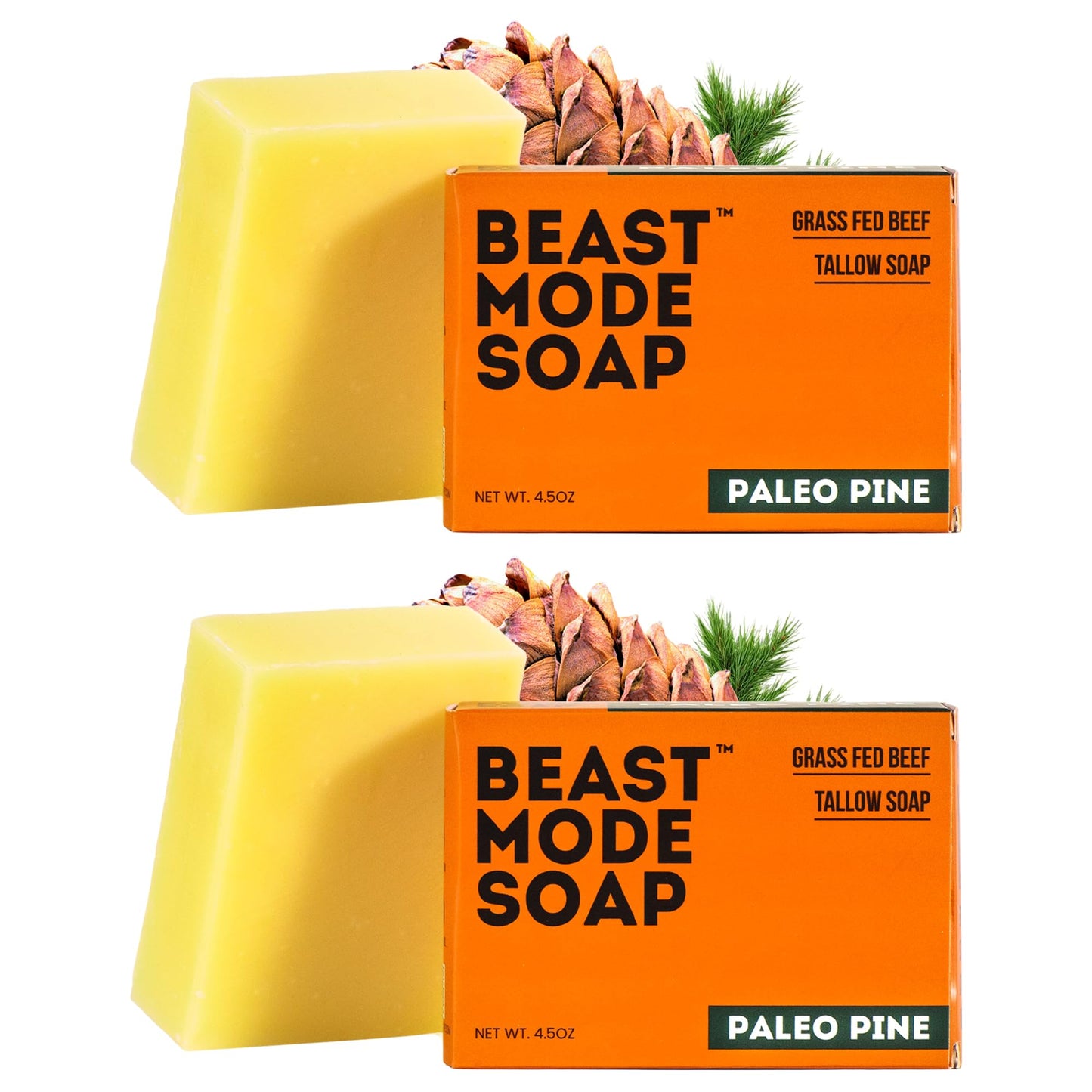 Beast Mode Soap para Hombres, Paleo Pine, Paquete de 2 Barras – Jabón de Sebo Natural de Vacas Alimentadas con Pasto, Mezcla Exfoliante de Arena, Hecho A Mano, No Tóxico
