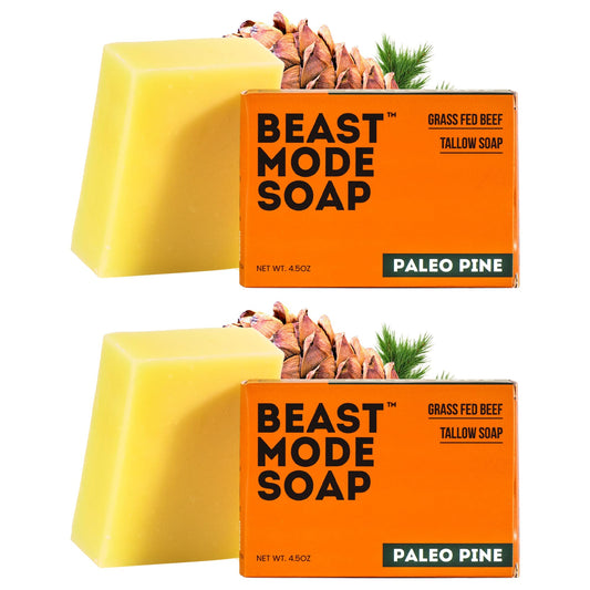 Beast Mode Soap para Hombres, Paleo Pine, Paquete de 2 Barras – Jabón de Sebo Natural de Vacas Alimentadas con Pasto, Mezcla Exfoliante de Arena, Hecho A Mano, No Tóxico