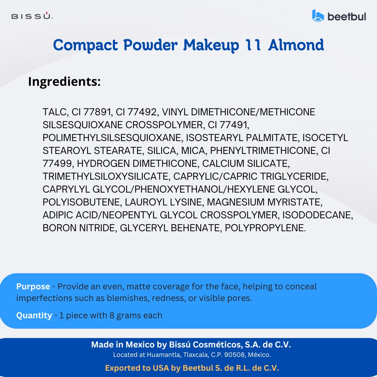 Kit de maquillaje y exfoliación – Polvo compacto Bissú + 1 Almohadilla de terciopelo mediano + 2 Almohadillas de dedos + 1 esponja exfoliante facial (11 Almond)