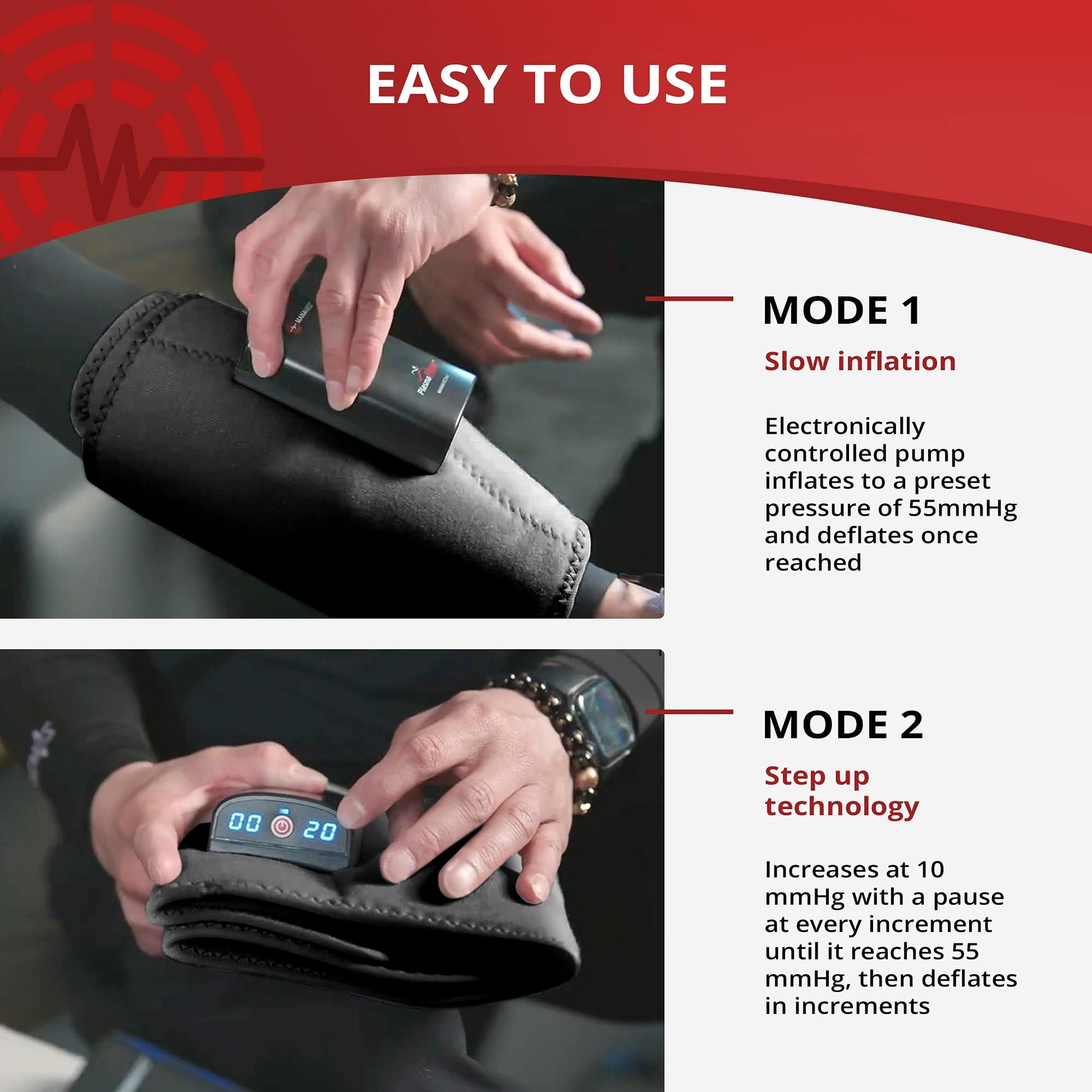 ManaMed PlasmaFlight - Masajeador de músculo y piernas para alivio del dolor y circulación | Amasamiento de aire aprobado para masaje de piernas envoltura de compresión | Máquina profesional portátil SCD para piernas con 2 modos