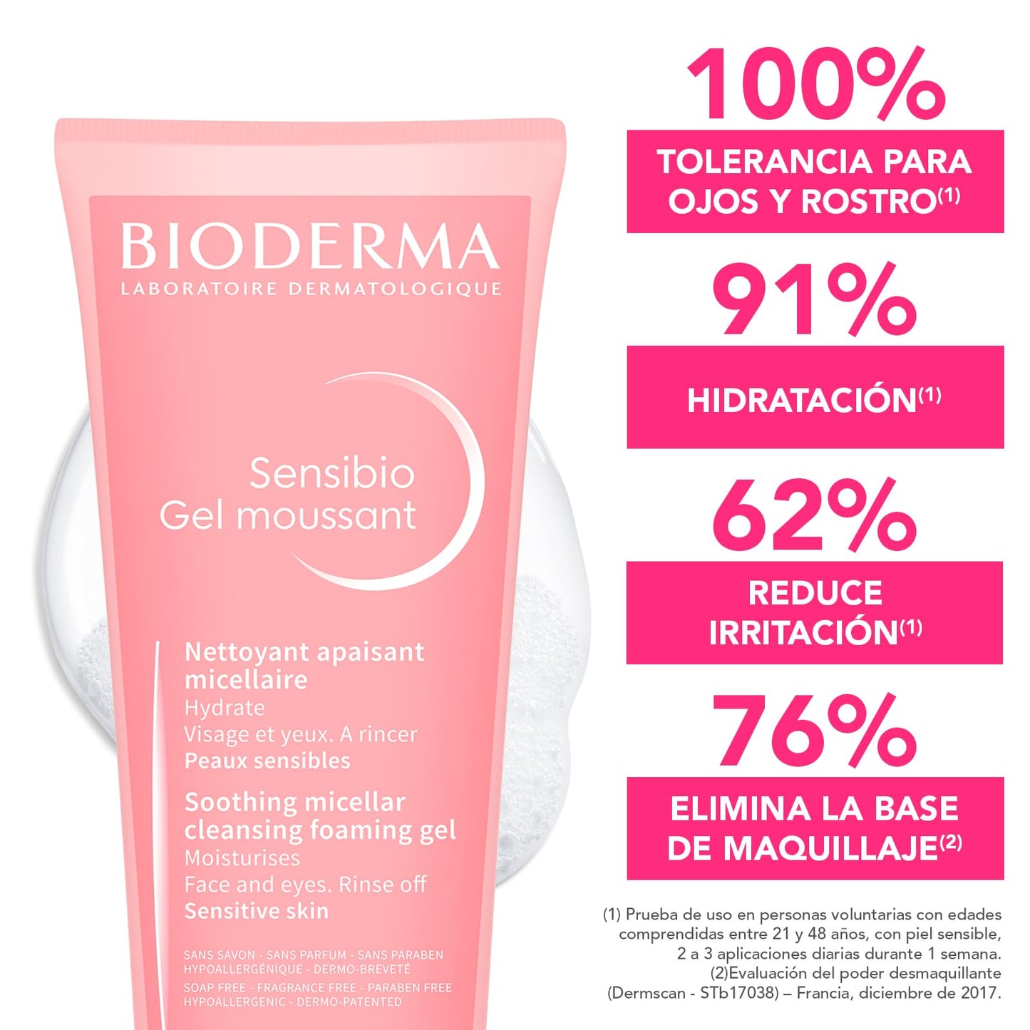 BIODERMA, Limpiador Facial, Sensibio Gel Moussant Micelar para Piel Sensible, Hidratación al instante, 100 ml