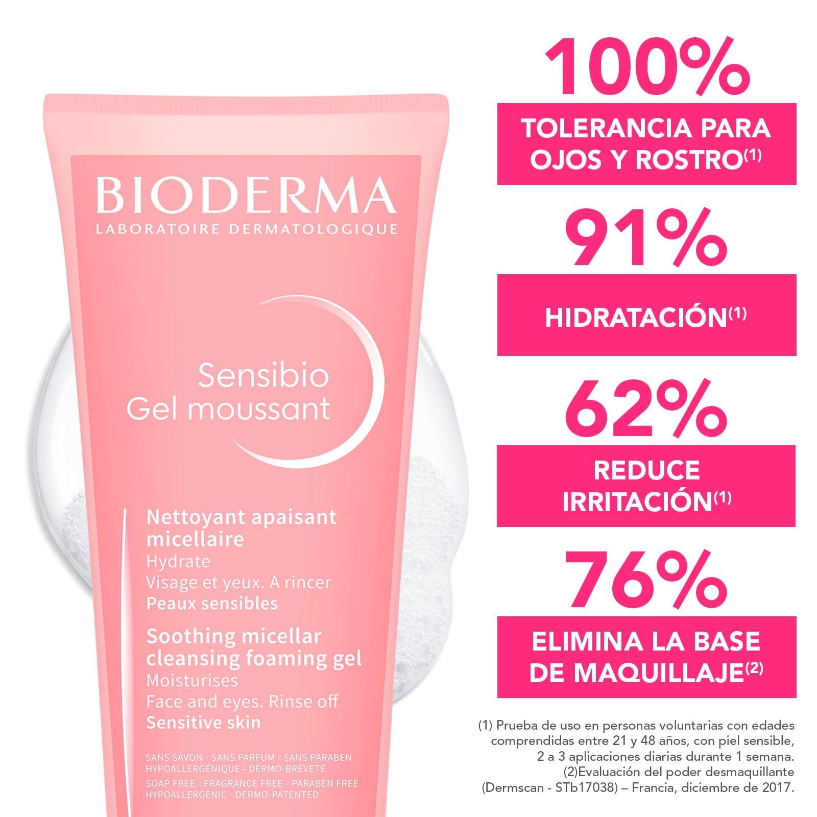 BIODERMA, Limpiador Facial, Sensibio Gel Moussant Micelar para Piel Sensible, Hidratación al instante, 100 ml