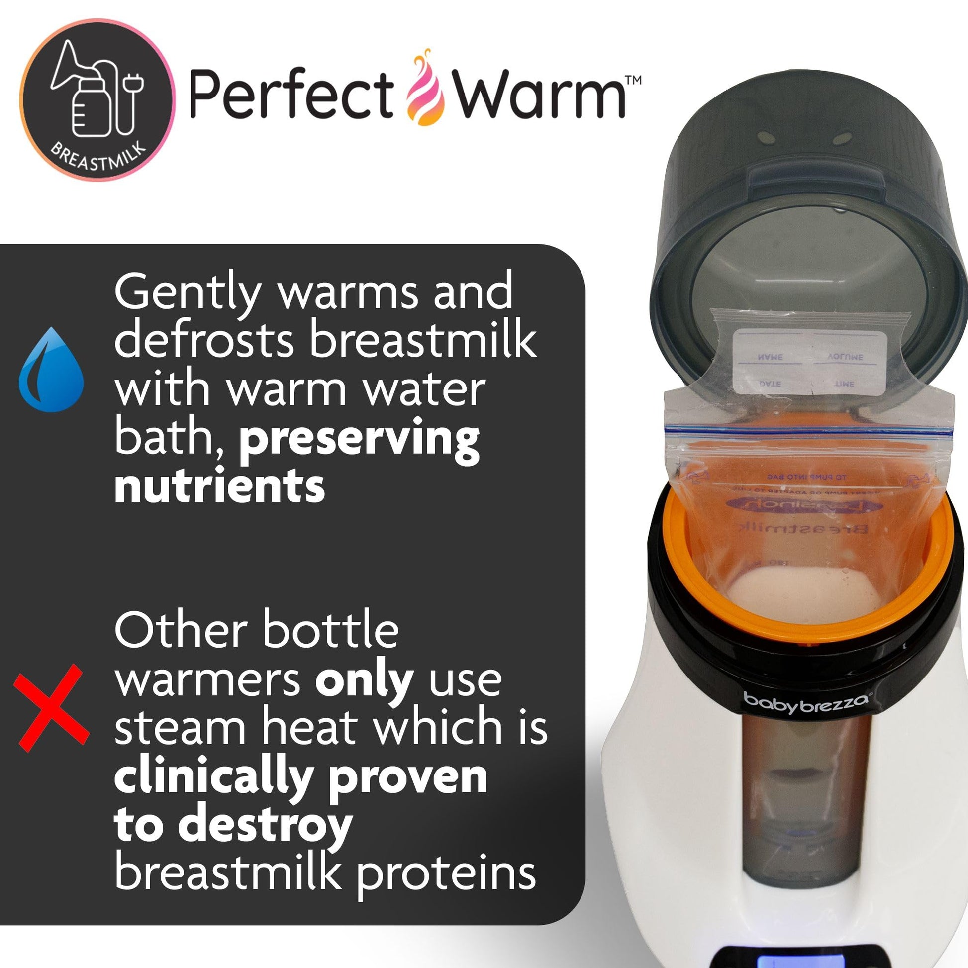 Baby Brezza - Calentador Inteligente de biberones, Calentador de Leche Materna + descongelador, Marca única con Diferentes temperaturas para Leche Materna + fórmula, Ajuste Universal para Todas Las