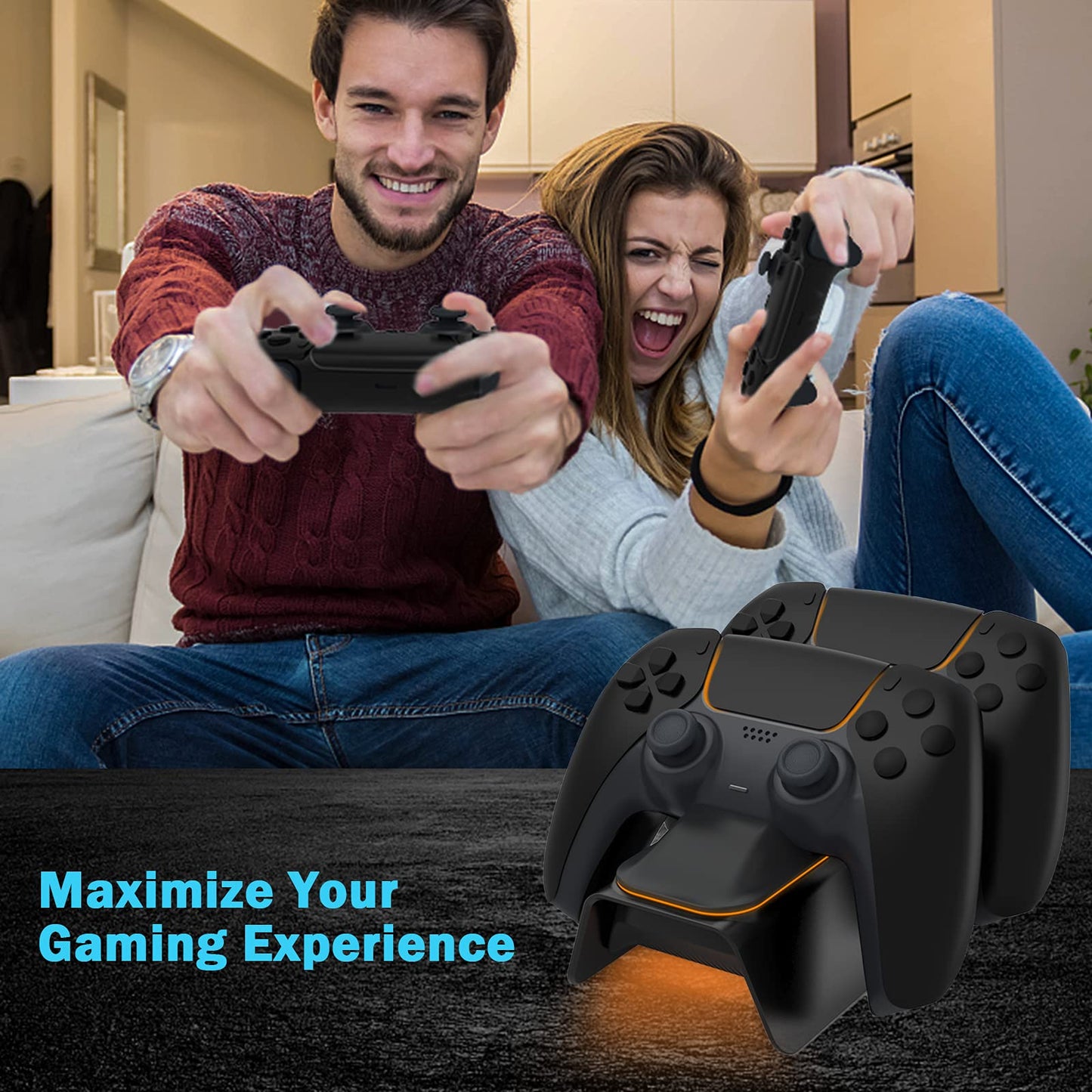 Cargador DualSense NexiGo blanco mejorado con Kit de Agarre para PlayStation 5