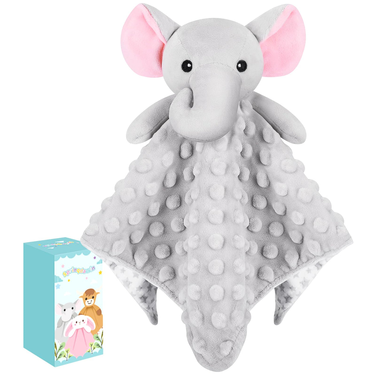 Sprinqdawin Loveys - Manta suave de seguridad para bebés recién nacidos, juguetes de peluche para bebés, mantas de seguridad de elefantes, regalos unisex (elefante gris, 12.4 pulgadas)