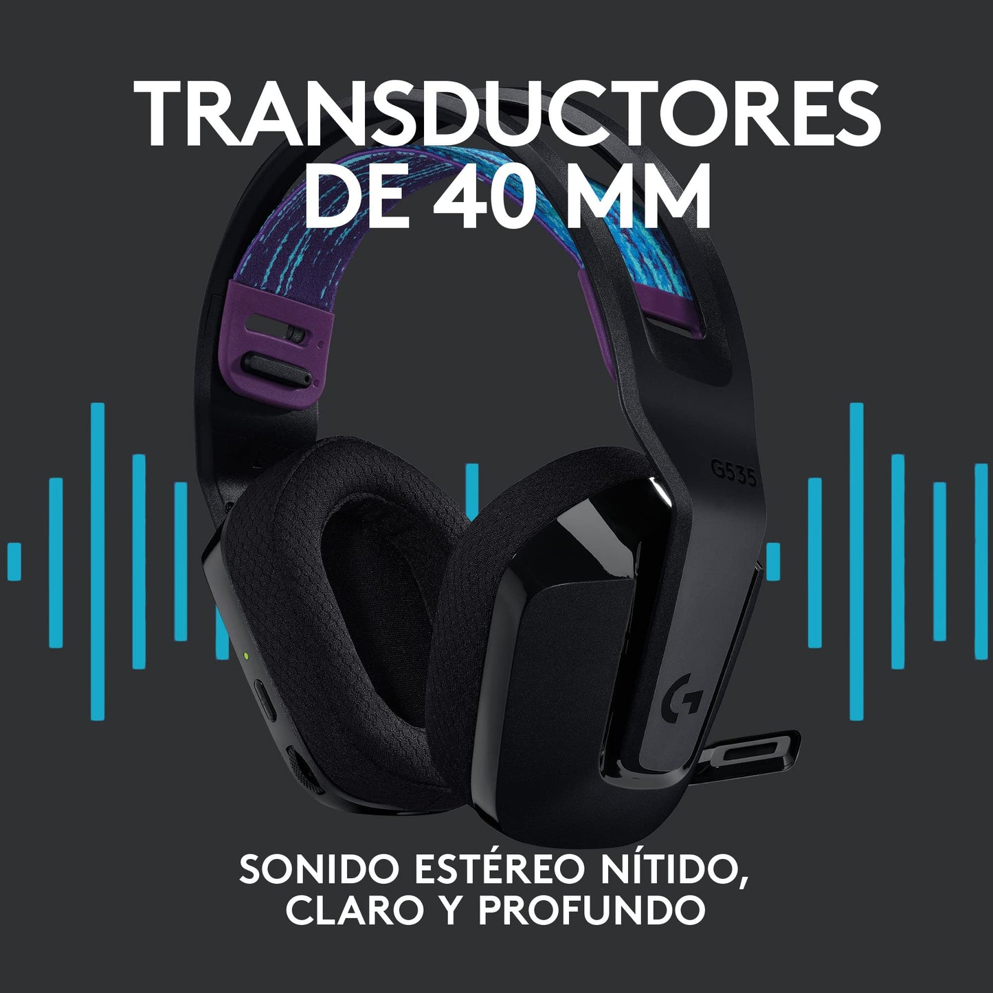 Logitech G535 Lightspeed Audífonos Inalámbricos para Gaming - Ligeros, Micrófono Volteable para silenciar, compatibles con PC, PS4, PS5, hasta 33 hrs de batería, Recargables USB - Negro