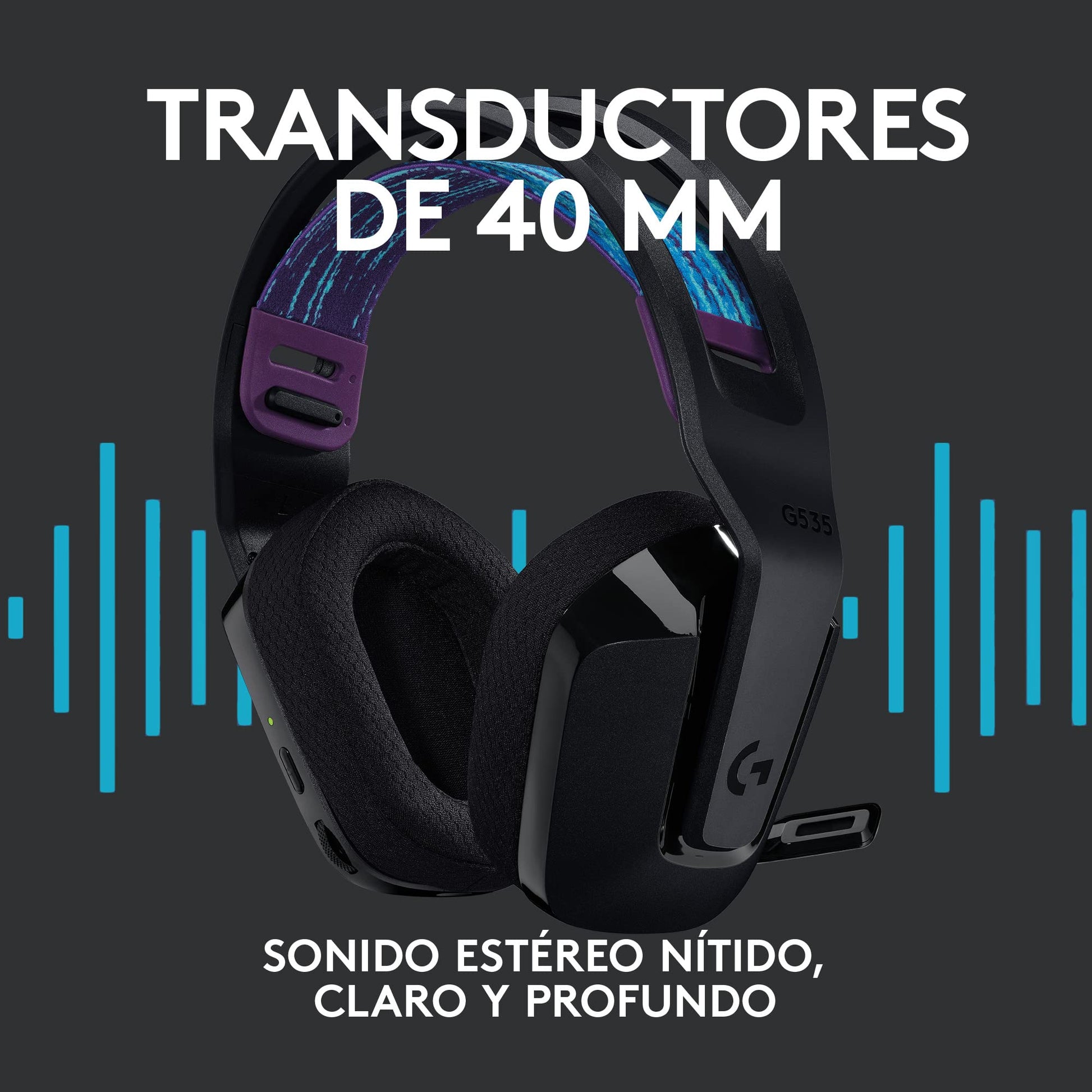 Logitech G535 Lightspeed Audífonos Inalámbricos para Gaming - Ligeros, Micrófono Volteable para silenciar, compatibles con PC, PS4, PS5, hasta 33 hrs de batería, Recargables USB - Negro