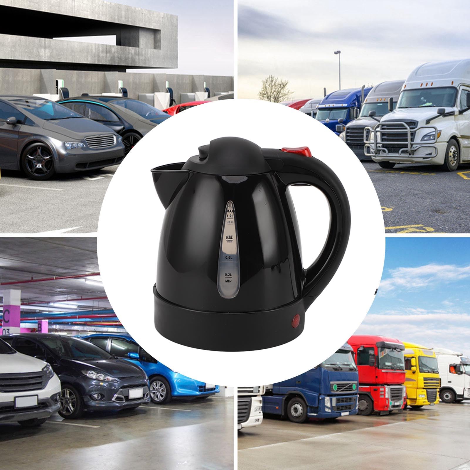 Hervidor Eléctrico para Coche de 1 Litro, Hervidor de té para Camión de Viaje de 12 V con Revestimiento de Acero Inoxidable, Botella Calentadora de Agua Caliente con Apagado