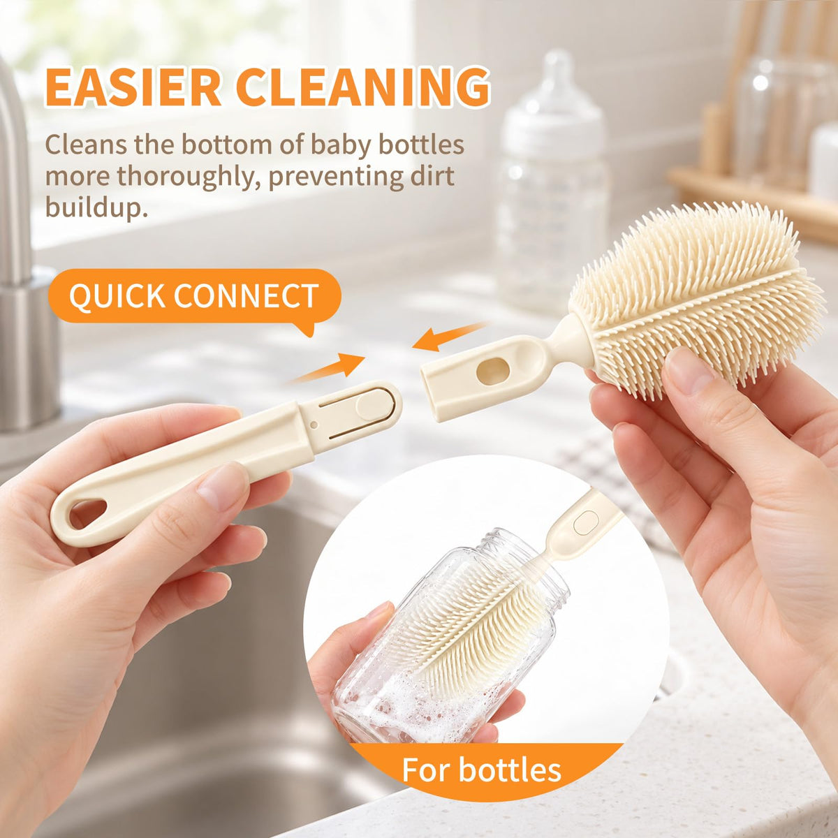 Momcare 6 en 1 cepillo para polvo de silicona para biberones con estante de