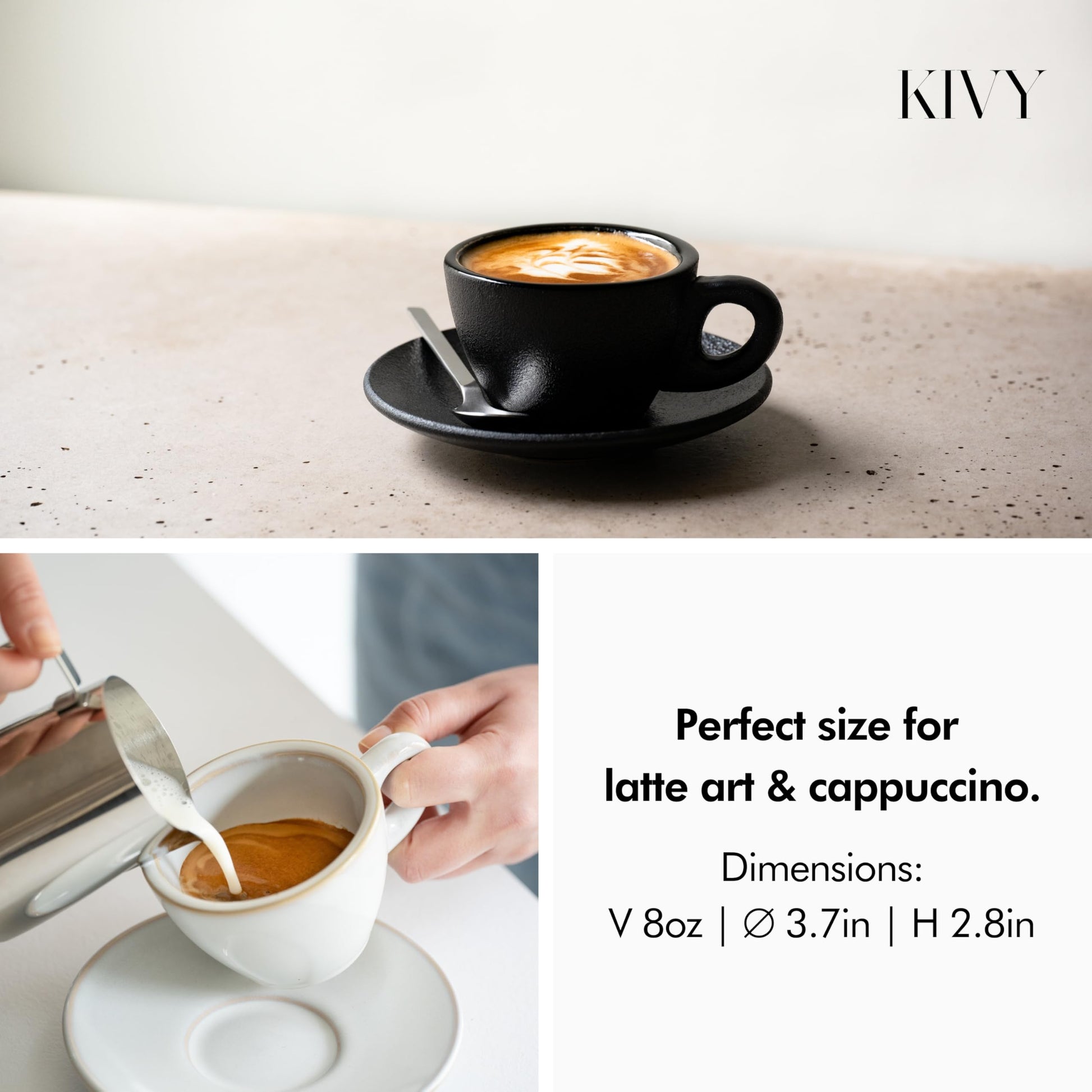 KIVY - Juego de 4 tazas de capuchino, color negro