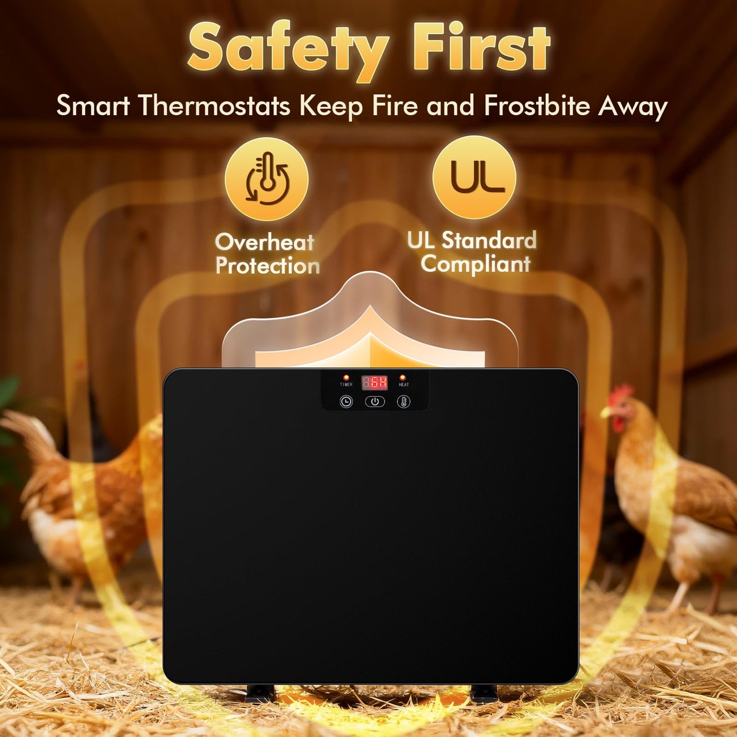 Calentador inteligente de gallinero, calentador de pollo de 200 W con regulador de temperatura y temporizador, calentador de pollo de panel plano de calor radiante para pollos de invierno, aves de