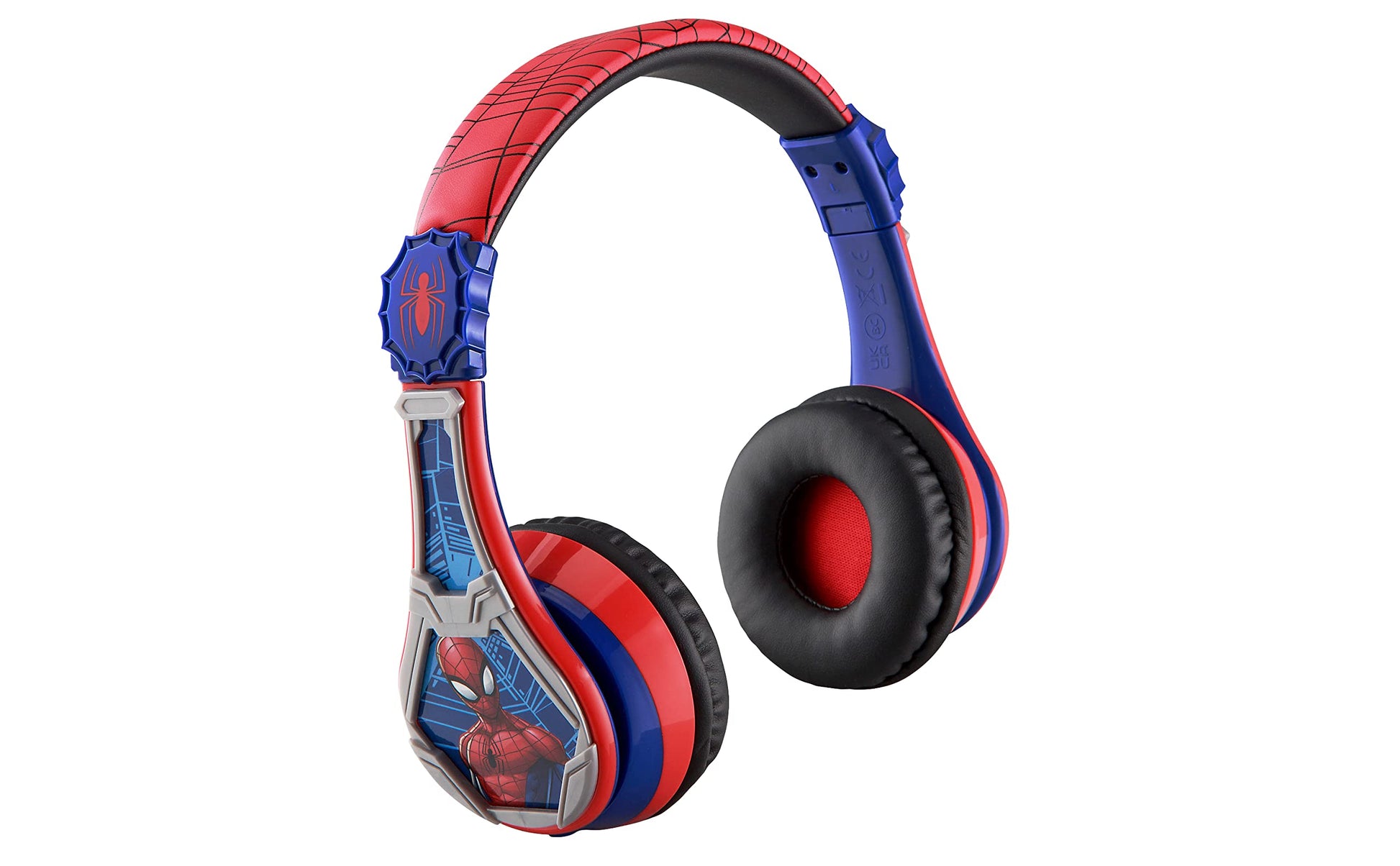 eKids Spiderman - Auriculares inalámbricos Bluetooth portátiles para niños con micrófono, volumen reducido para proteger la audición, batería recargable, diadema ajustable para niños, para escuela, hogar o viajes