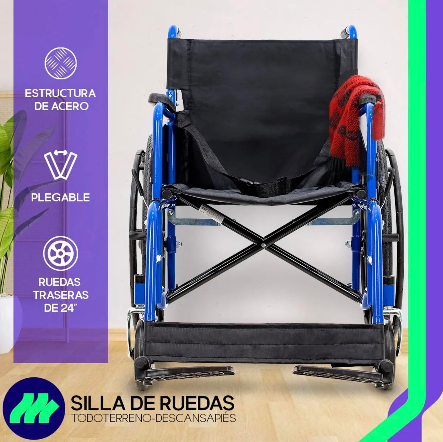 Silla de Ruedas Medical Store Azul Ligera Todo Terreno Plegable para Adulto Mayor