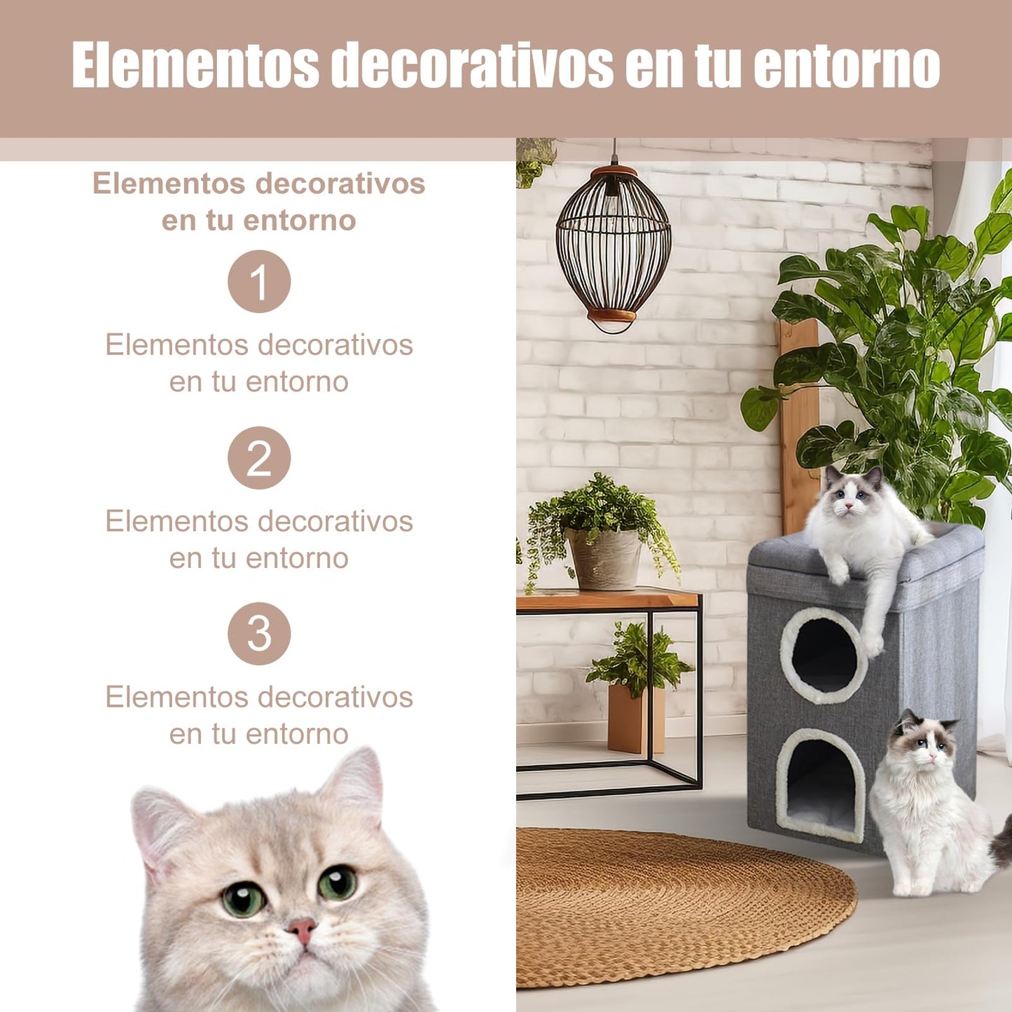 SDRO Cama para Gatos, 3 Niveles Nido para Gatos Plegable Nido para Gatos de Interior Viene con 2 Cojines Extraíbles y Rascador Agujeros para Gatitos, Gatos Grandes, Apartamentos para Mascotas(A)