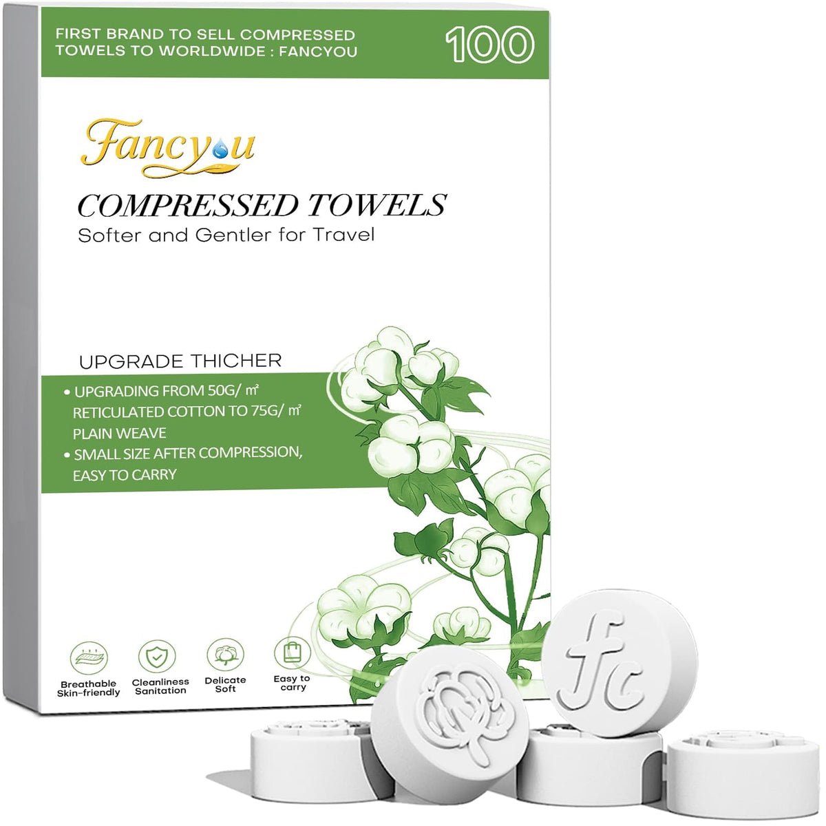 Fancyou Toalla Facial Desechable Comprimida Toallitas Desmaquillantes - Mini Paños Biodegradables Cara - Wipes Quitar Maquillaje Kit Viaje para Travel Essentials,Belleza Salón(100 Unidad Verde)