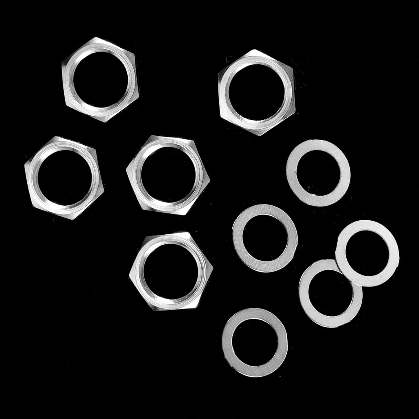 Juego de 5 tuercas y arandelas para guitarra de 3/8 pulgadas plateadas, kit de accesorios de entrada/salida para guitarra eléctrica y bajo