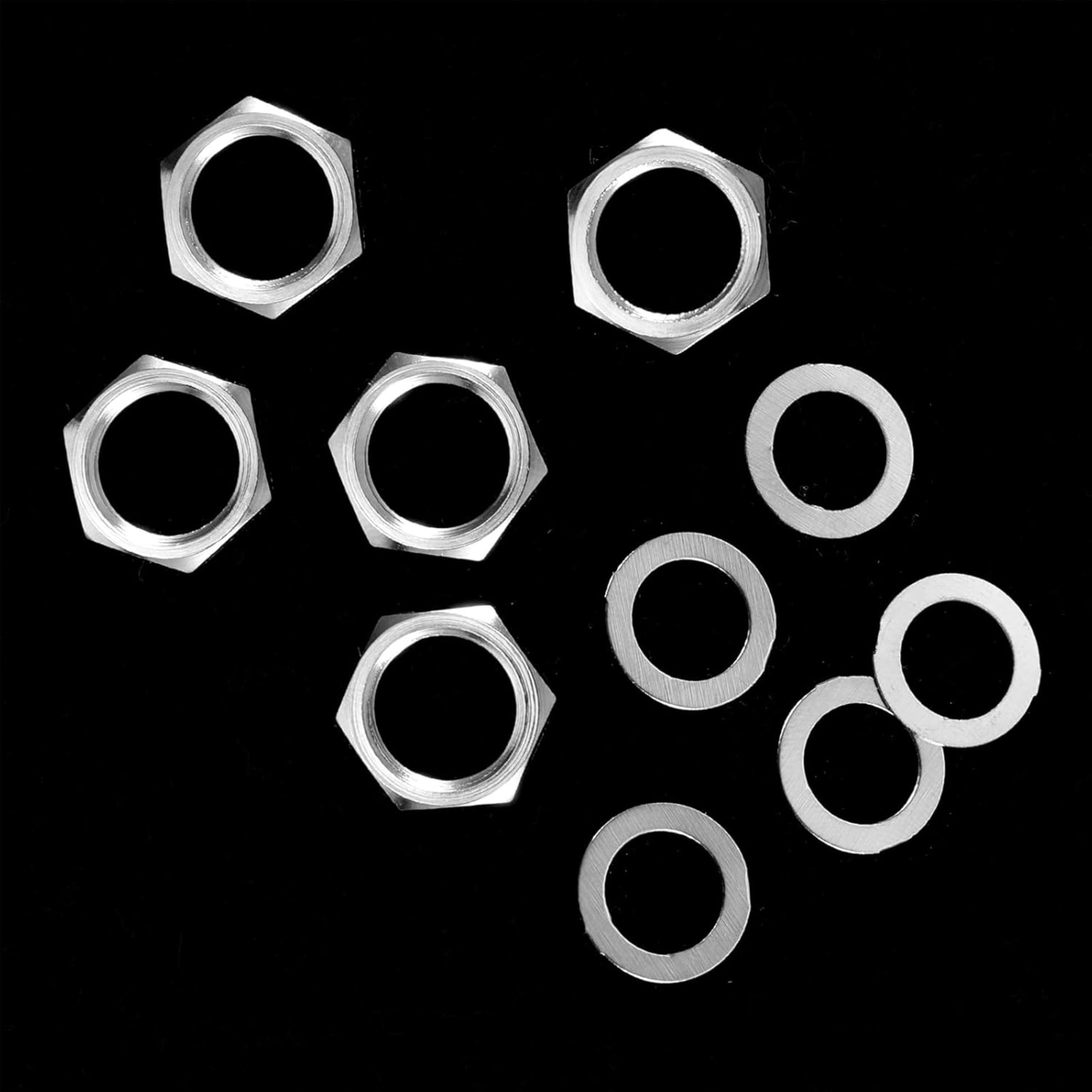 Juego de 5 tuercas y arandelas para guitarra de 3/8 pulgadas plateadas, kit de accesorios de entrada/salida para guitarra eléctrica y bajo