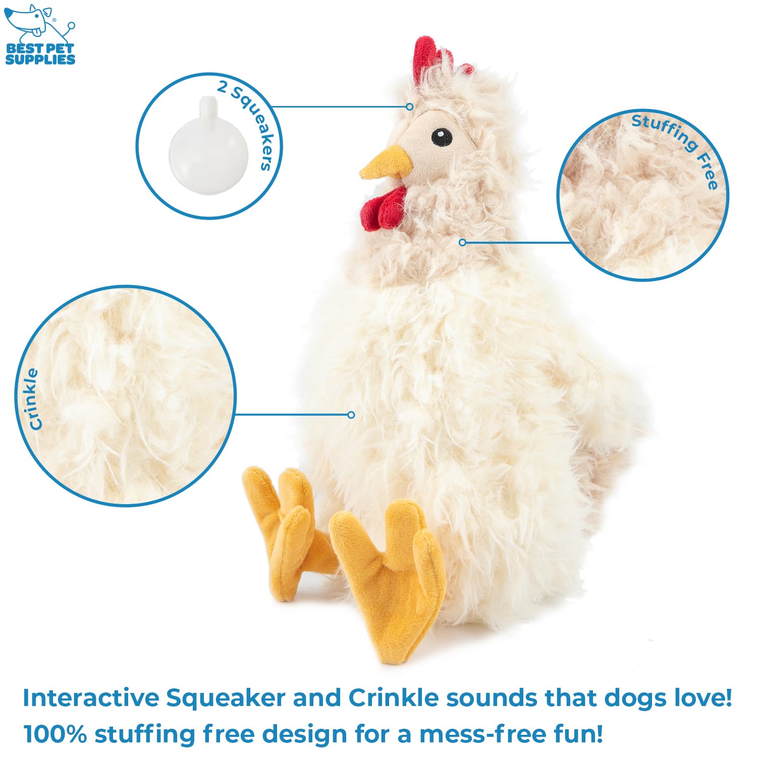 Best Pet Supplies - Juguetes de Peluche para Perros de Pollo Arrugado para Juegos interactivos, Cachorros y Adultos Mayores, Forma de Juguete de Pollo Colorido, Lindo y mimoso, Pollo Arrugado (Beige)