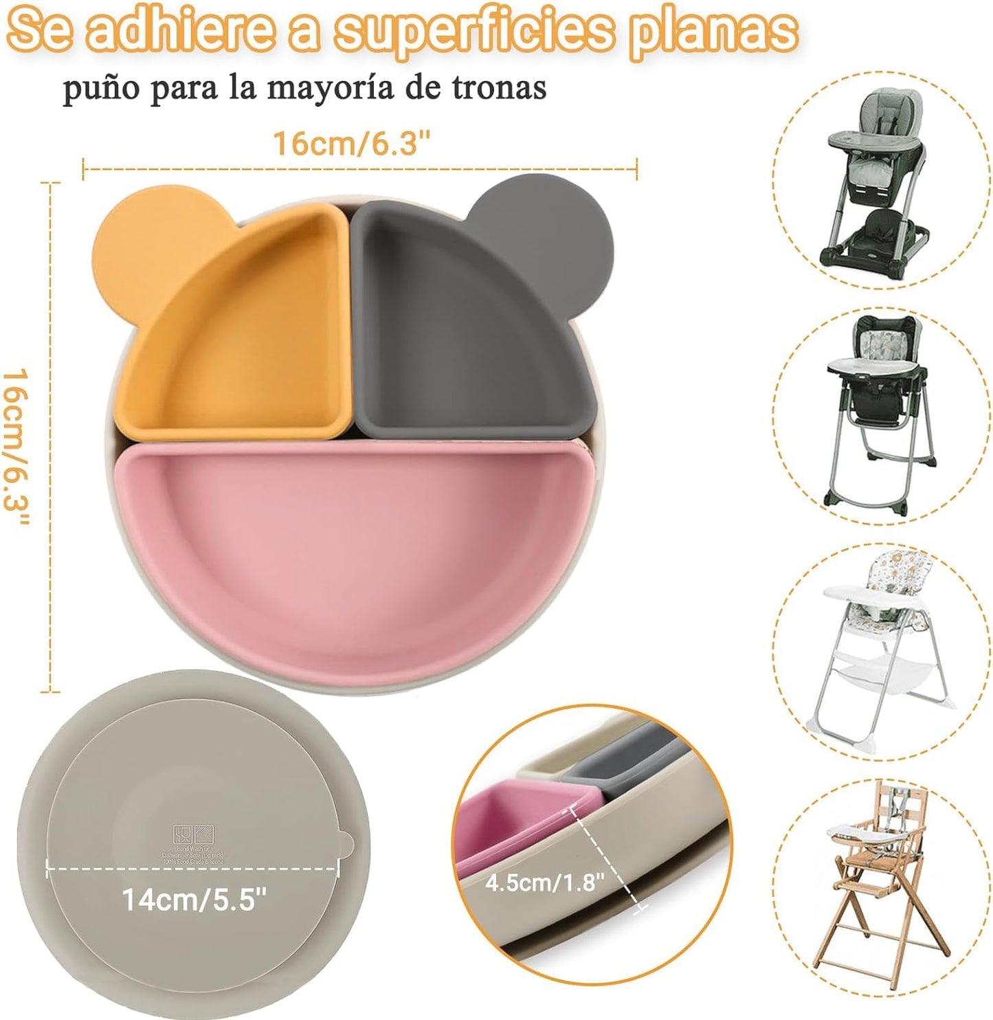 Plato y Cubiertos de Silicona para Niños Azul con Diseño Compartimentado Extraíble