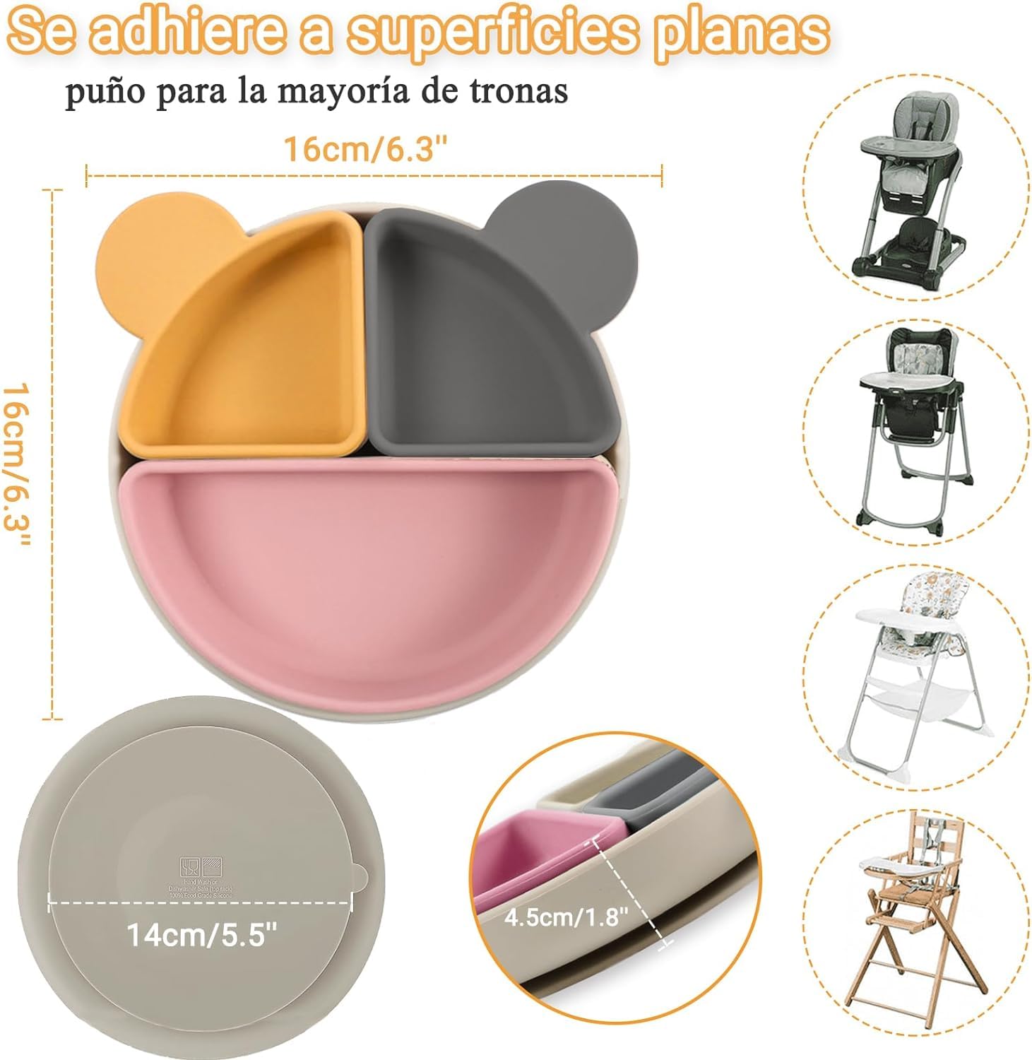 Plato y Cubiertos de Silicona para Niños Azul con Diseño Compartimentado Extraíble