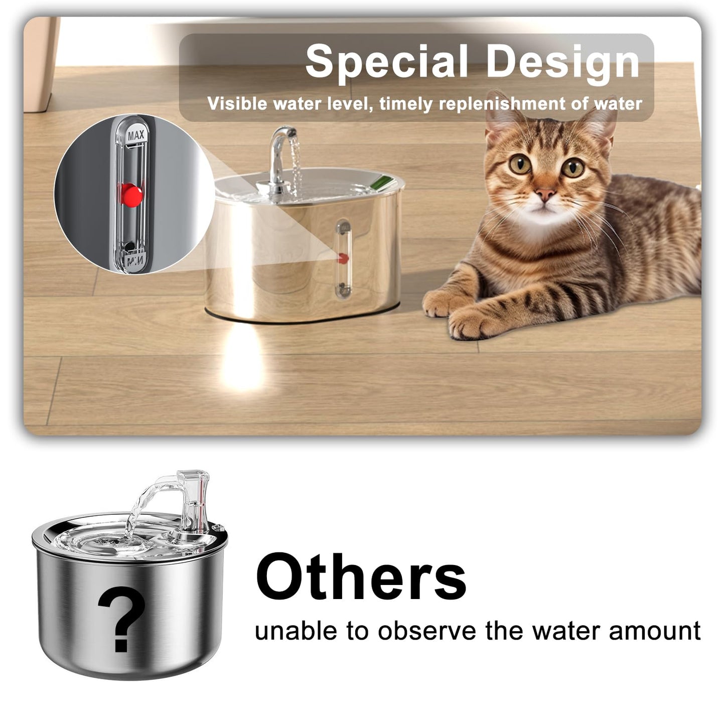 Fuente de Agua para Mascotas Joric Acero Inoxidable Dispensador Automático 2.5 l Super Silencioso para Gatos