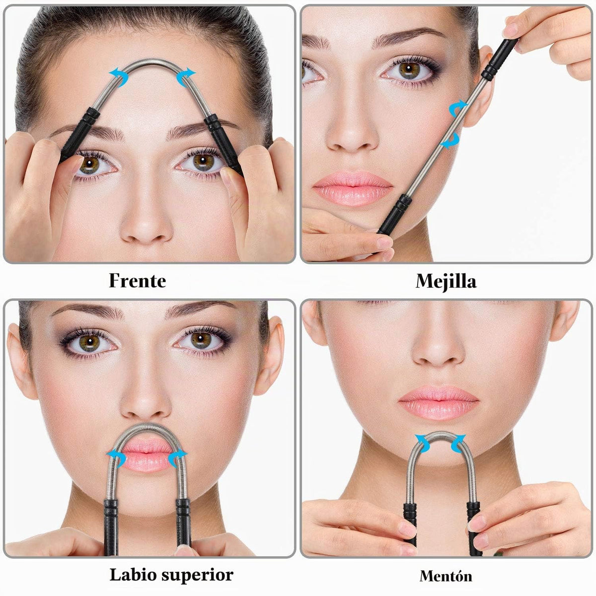 4 Piezas Depilación Facial Depiladora de Cara de Cejas de Muelle Depiladora Portátil de Bobina Herramienta de Roscado de Resorte para Mujeres Mejilla Bigote Labio