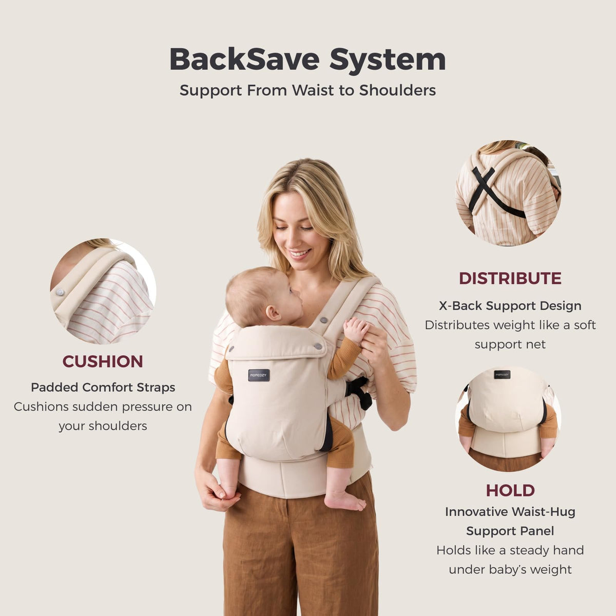 Momcozy - Portabebés para recién nacidos a niños pequeños de 3 a 20 kg, ergonómico, acogedor y ligero, fácil de poner, ideal para que los padres tengan manos libres, soporte lumbar mejorado - Caqui