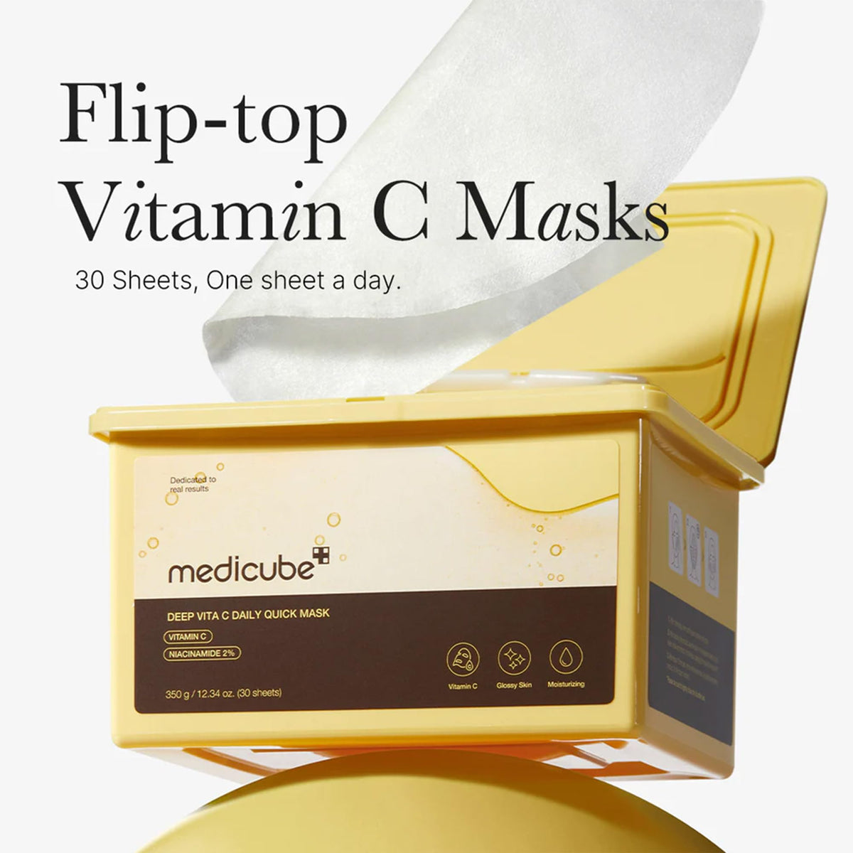 MEDICUBE Deep Vita C Daily Quick Mask, 30 Mascarillas Faciales Coreanas con Vitamina C, Niacinamida 2% y Complejo de Vitaminas, Hidratación y Luminosidad, 350 g