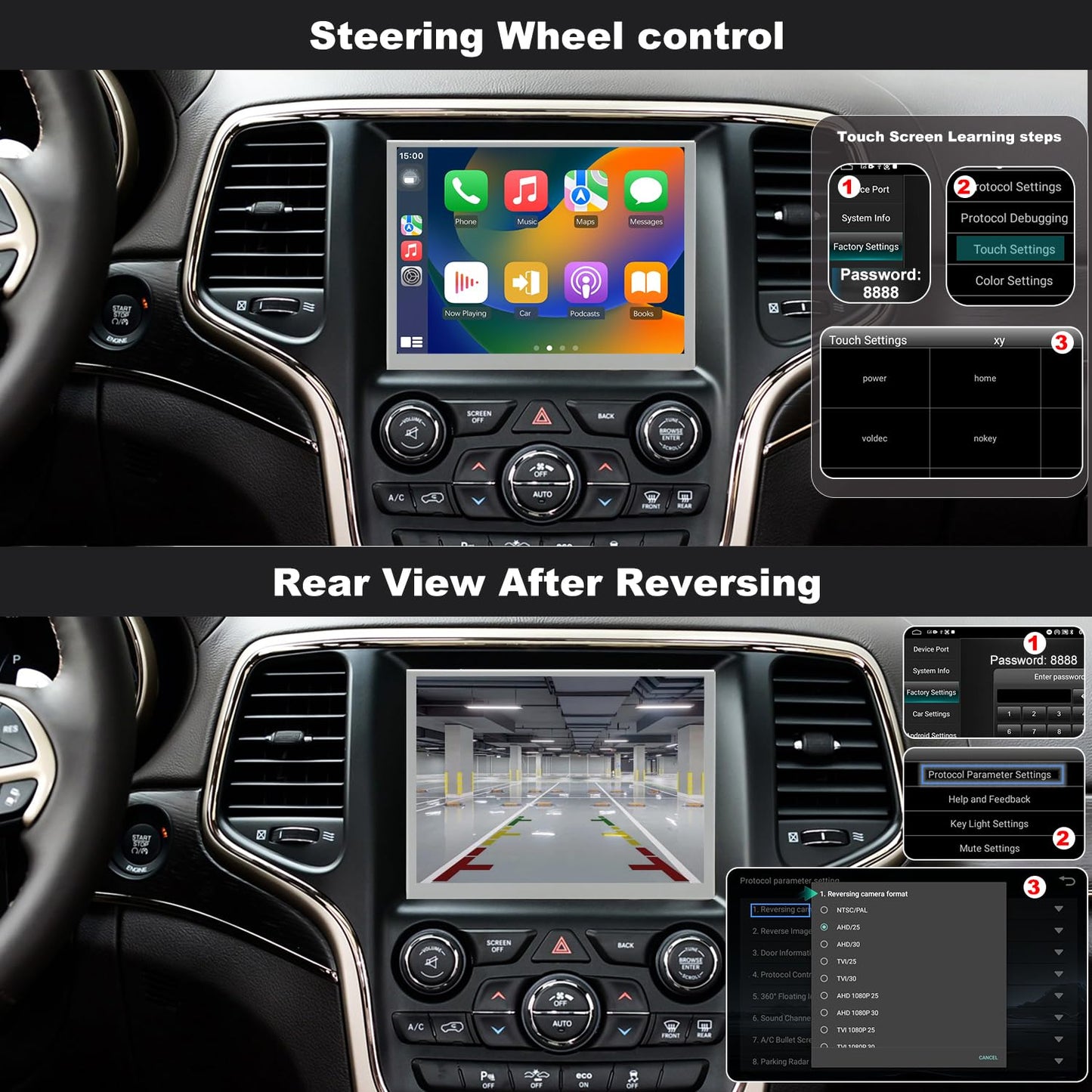 Radio de actualización 5GWiFi para Jeep Grand Cherokee 2014-2021, Dodge RAM 1500/2500/3500 2013-2018, Dodge Challenger Charger Durango 2015-2023, visualización táctil estéreo para coche Carplay GPS