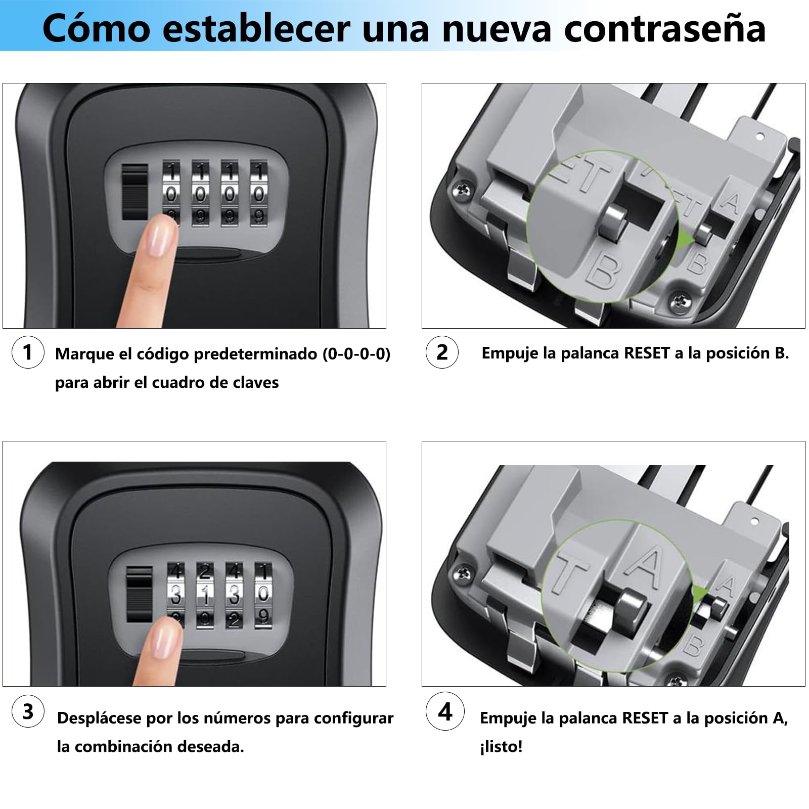 Caja para Llaves Lockbox Gris de 4 Dígitos Reiniciable Impermeable para Oficinas y Hogar