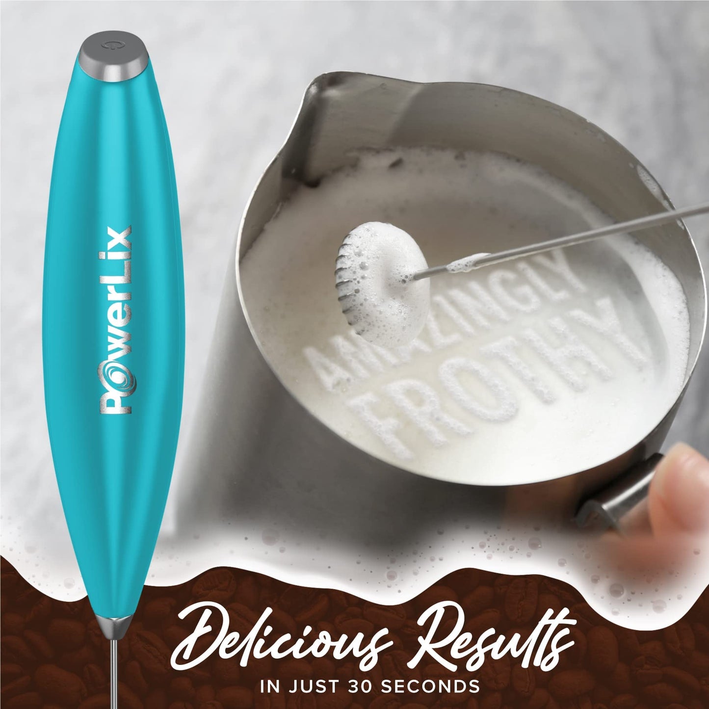Espumador de Leche PowerLix Plata Duradero con Soporte de Acero Inoxidable