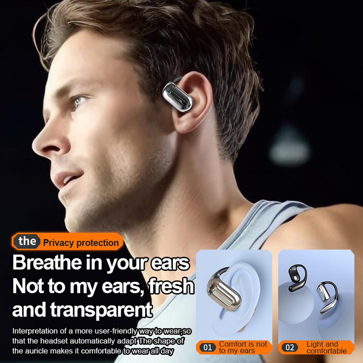 Auriculares Inalámbricos Cujiadi Negro con Gancho de Silicona para Entrenamiento y Conducción