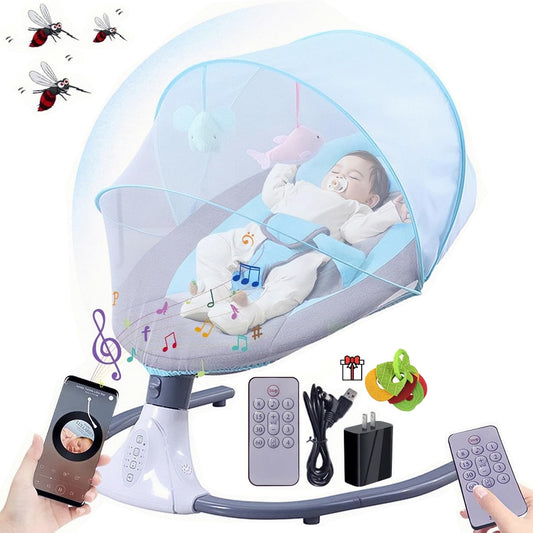 Mecedora Eléctrica PERFECTOP Azul Claro con Mosquitera para Bebé
