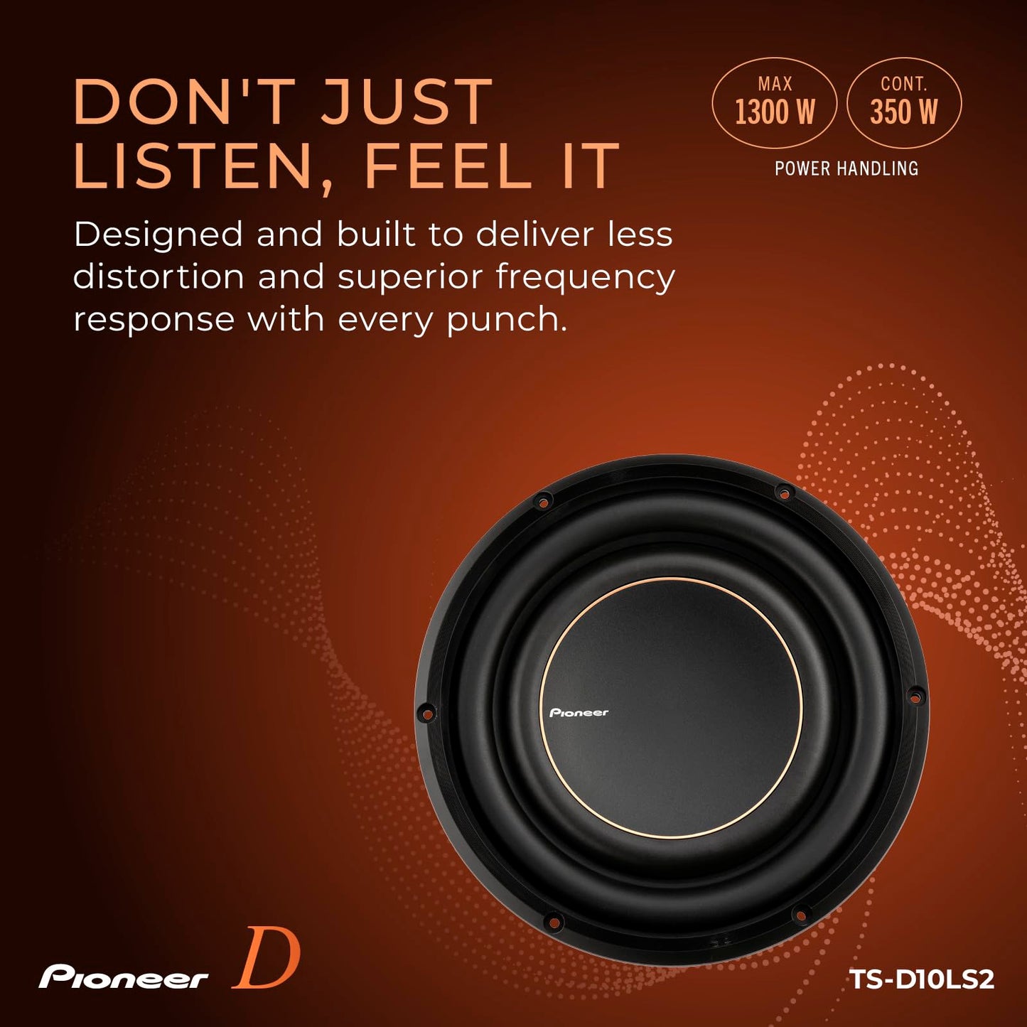 PIONEER D-Series TS-D10LS2 Subwoofer de Alto Rendimiento de 10 Pulgadas – 1200 W máximo, diseño de Montaje Superficial, Bobina de Voz de 2 ohmios, Graves Profundos en Espacios reducidos, Compacto