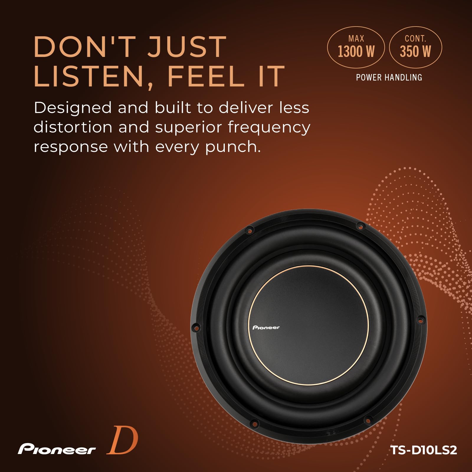 PIONEER D-Series TS-D10LS2 Subwoofer de Alto Rendimiento de 10 Pulgadas – 1200 W máximo, diseño de Montaje Superficial, Bobina de Voz de 2 ohmios, Graves Profundos en Espacios reducidos, Compacto