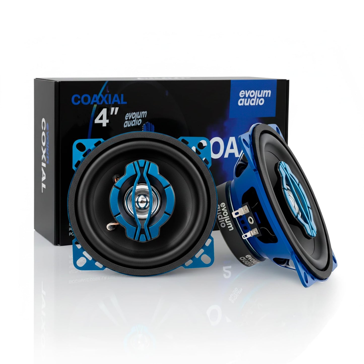Evolum Audio - Kit Bocinas 2 Vías - Sonido Claro y Potente - Potencia RMS de 100 W - Gran Volumen y Claridad sin Distorsión - Fácil Instalación & Amplia Compatibilidad - Modelo Coaxial (4 in)