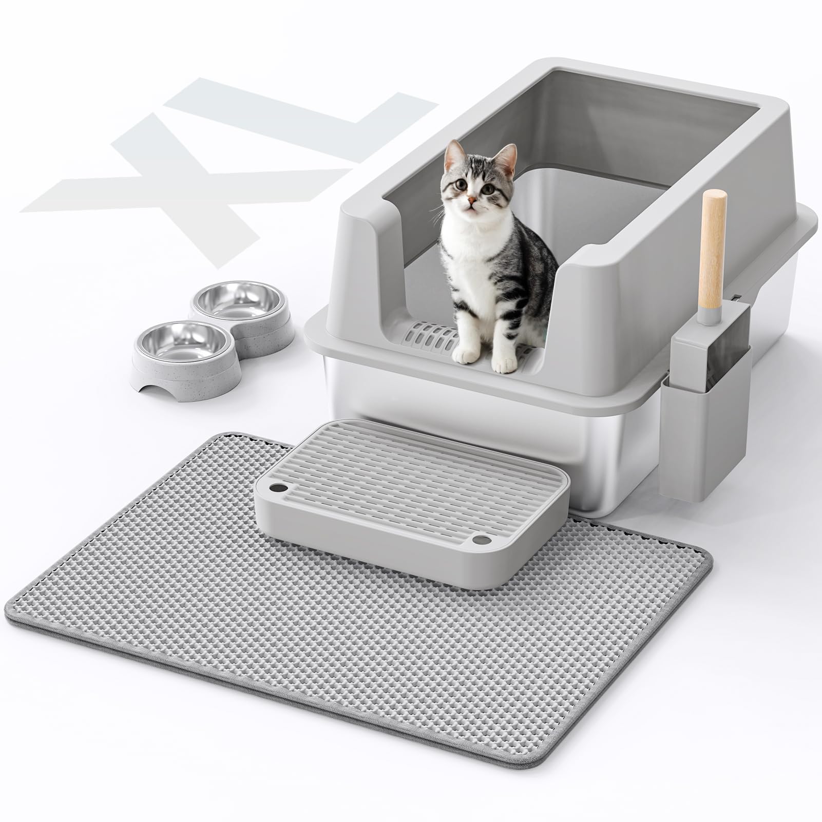 Caja de arena de acero inoxidable para gatos – Caja de arena cerrada con tapa XL extragrande de metal para gatos grandes, caja de arena de gatito de alta cara antifugas, fácil limpieza, antiadherente,