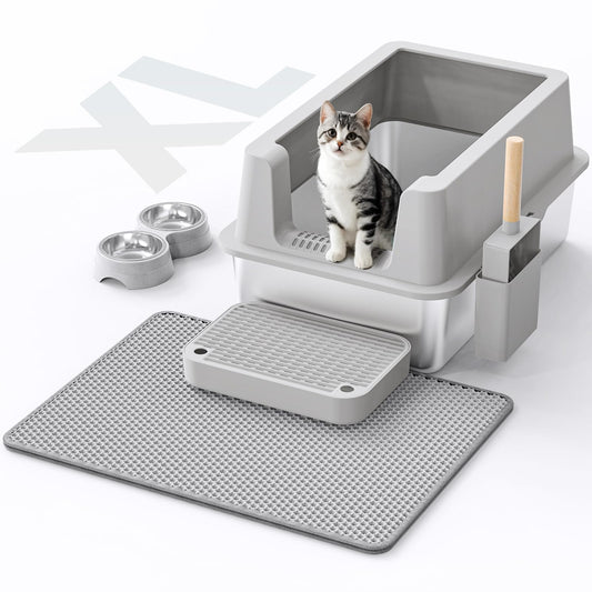 Caja de arena de acero inoxidable para gatos – Caja de arena cerrada con tapa XL extragrande de metal para gatos grandes, caja de arena de gatito de alta cara antifugas, fácil limpieza, antiadherente,