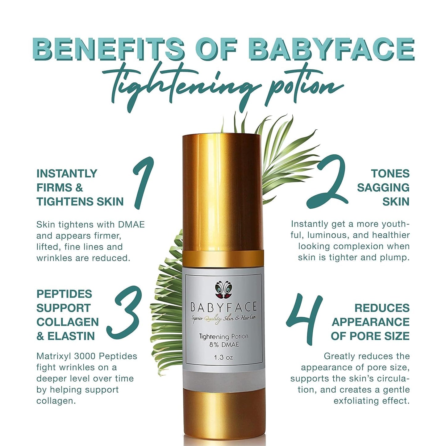 Babyface Instant Tightening Serum - Extra Strength 8% DMAE for Maximim Tightening and Pore Refining. Lifts, Smoothes, Resurfaces Dull Skin