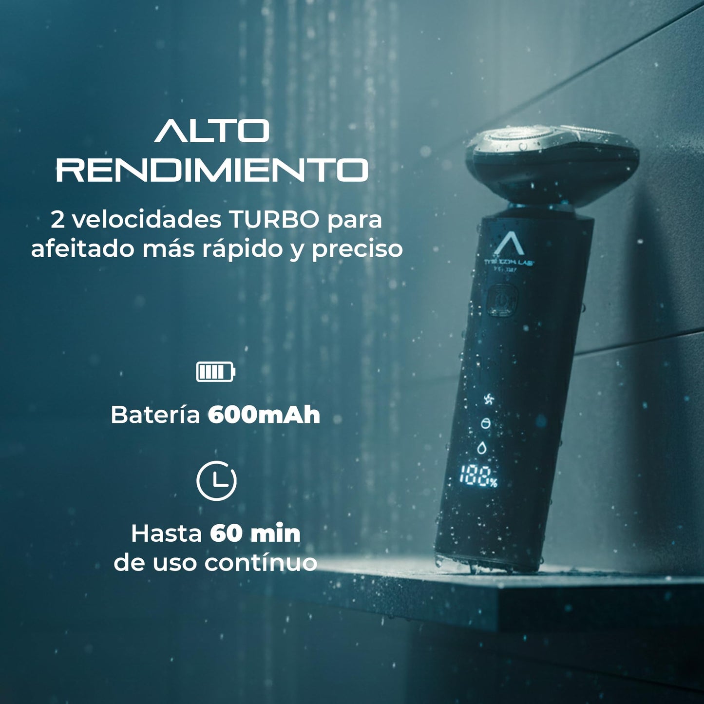 THE ICON LAB | Afeitadora Eléctrica Hombre Inalámbrica | Cabezal Flotante con 3 Cuchillas de Doble Anillo | Motor 9000 RPM | 2 Velocidades | Pantalla LCD | Resistente al Agua | Recargable USB