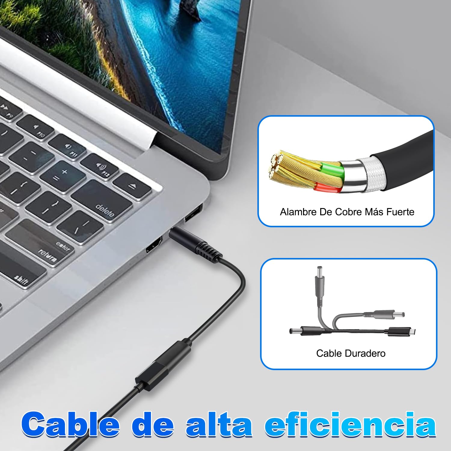 Cable Tipo C Hembra de Smart Tip (2 Piezas), Carga Rápida para portátil Dell, PD 65W 15V/3A, Punta de 4.5 mm, Compatible con Dell Inspiron 15 17 13 11 14-5000 5570 5559 7359 3452 serie XPS 13