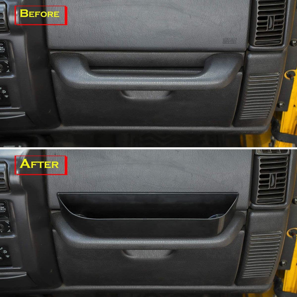 YOCTM TJ Co-Pilot Passenger Grab Bar Bandeja de Almacenamiento Caja organizadora para 1997-2006 Jeep Wrangler TJ SE Sport Sahara Rubicon Sport Utility Negro Interior Piezas Accesorios