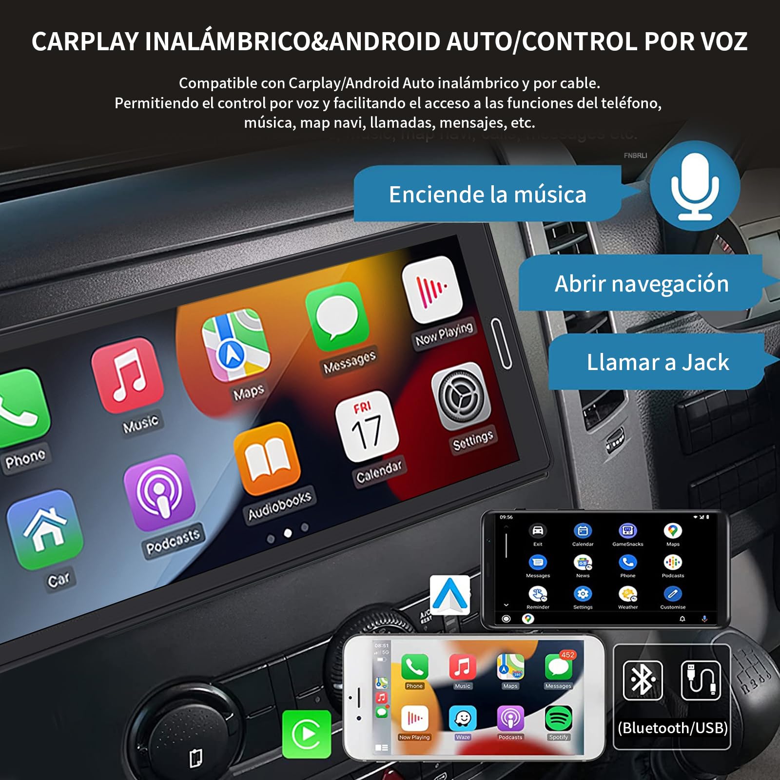 FINYQBET 1 DIN Auto Estéreo Radio de Coche Compatible con Apple CarPlay Android Auto USB Tipo C, visualización táctil de 6.9 Pulgadas, Enlace de Espejo, cámara de Respaldo Bluetooth DSP